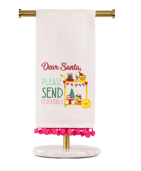 Santa Send Cocktails Pom Pom Hand Towel - 20 x 28