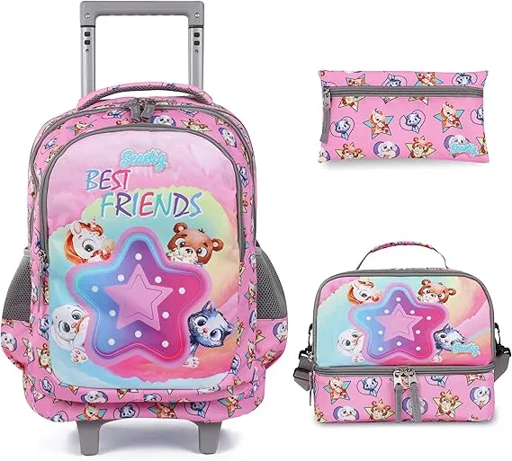 Seastig Pink Best Friend Double Handle Rolling Backpack with Lunch Bag Set