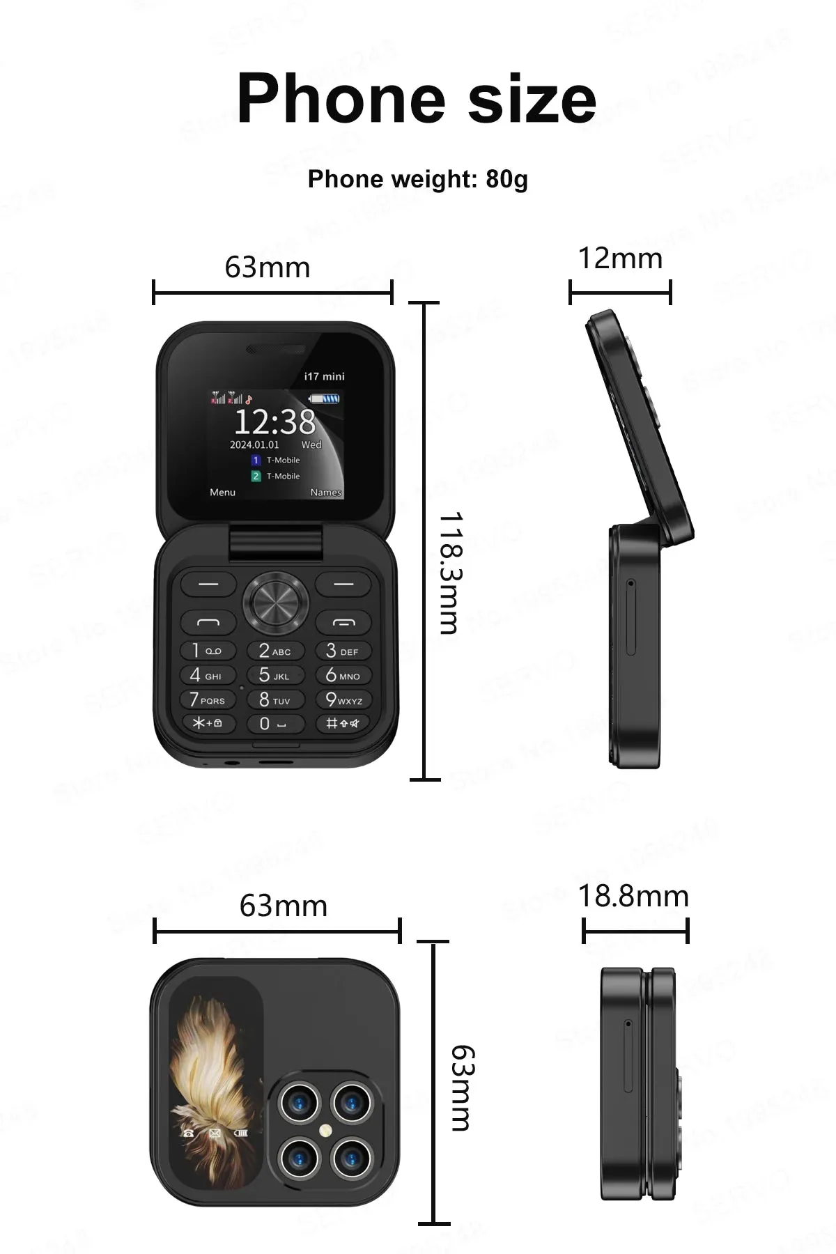 SERVO i17 Mini Dual SIM Card Foldable Mobile Phone 2G Network Video Player Flashlight FM Radio Magic Voice Small Box Flip Cellphones