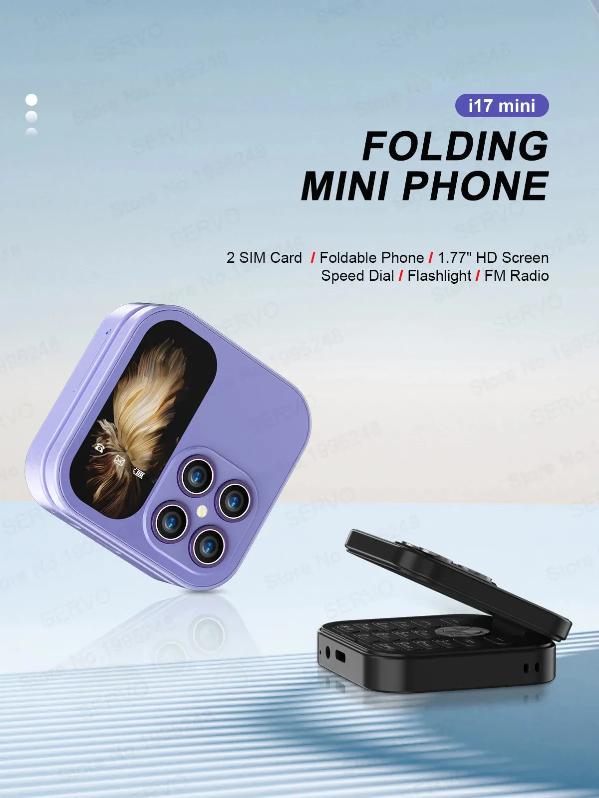 SERVO i17 Mini Dual SIM Card Foldable Mobile Phone 2G Network Video Player Flashlight FM Radio Magic Voice Small Box Flip Cellphones