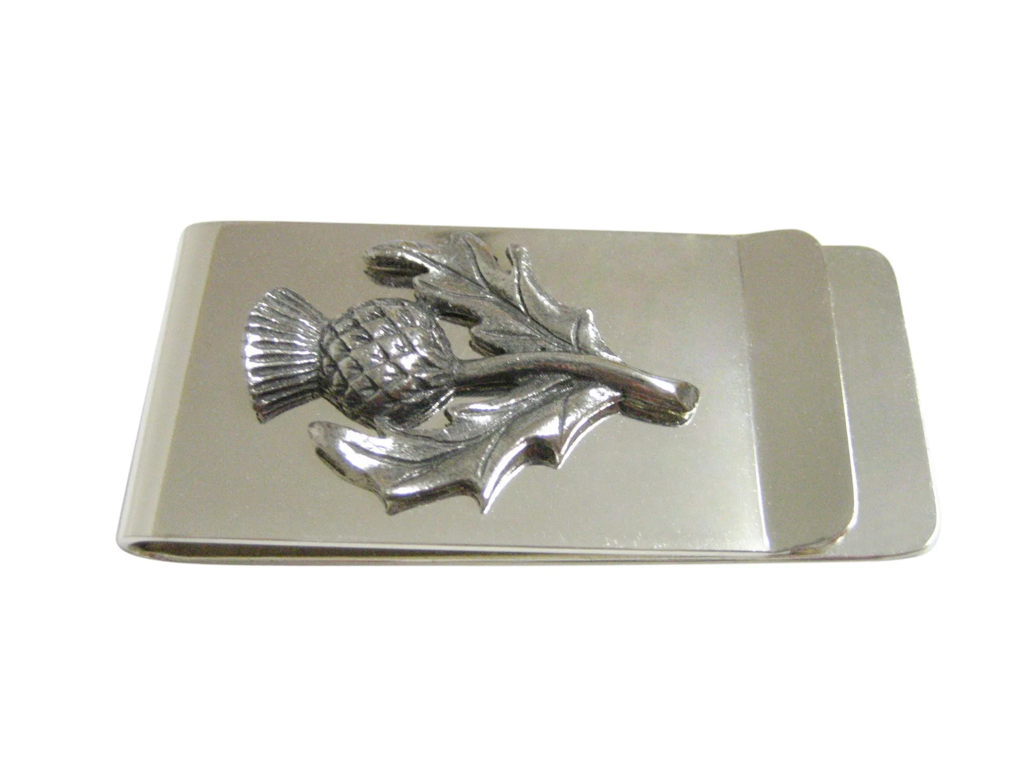 Silver Toned Thistle Plant Money Clip