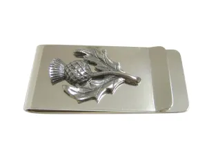 Silver Toned Thistle Plant Money Clip