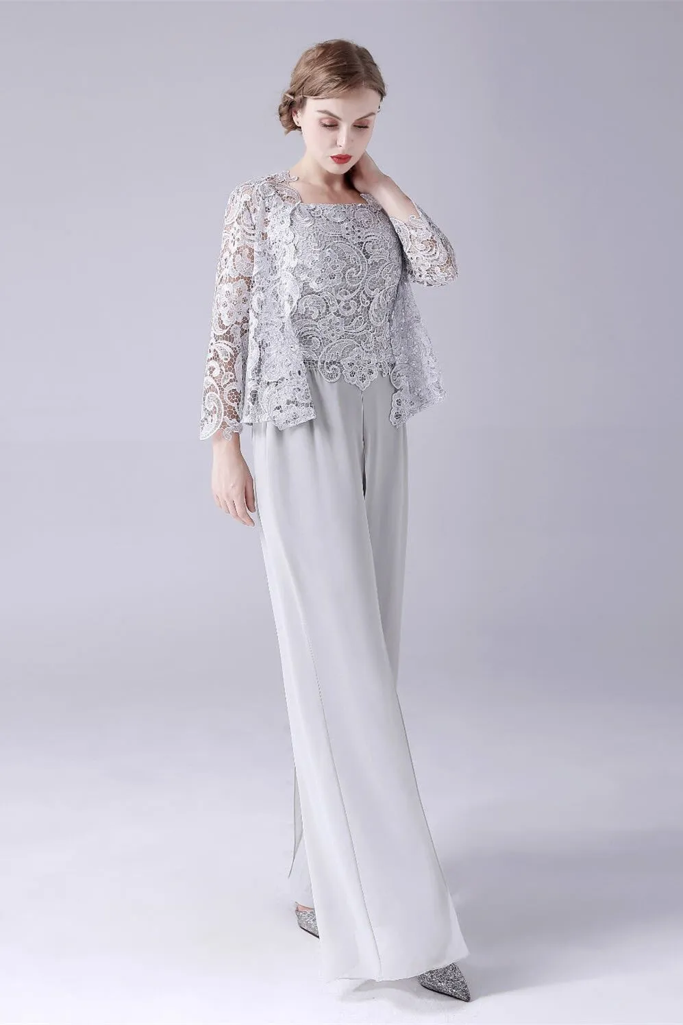 Sleeveless strap backless lace vintage mother's suit