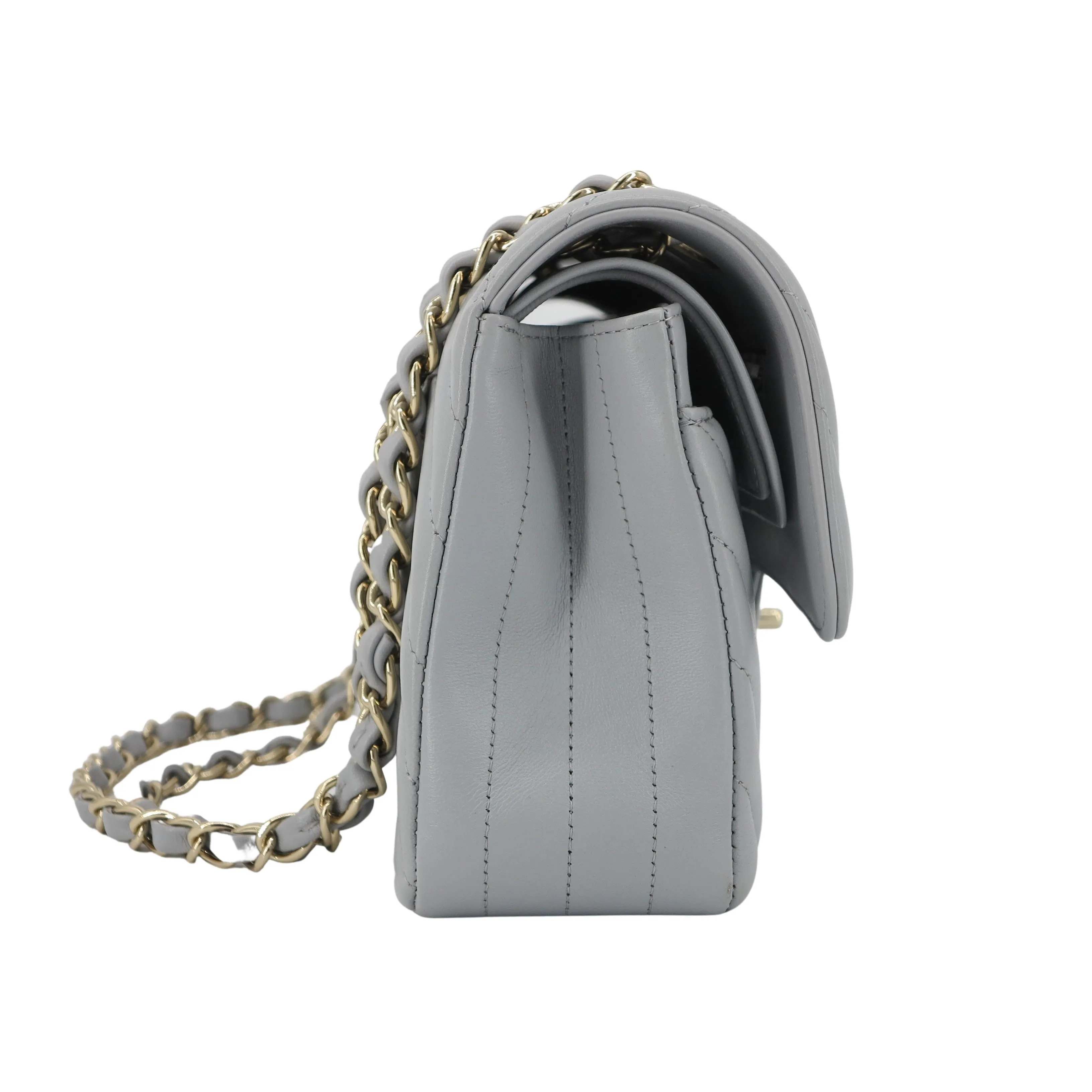Small Chevron Classic Double Flap Bag in 20S Grey Lambskin