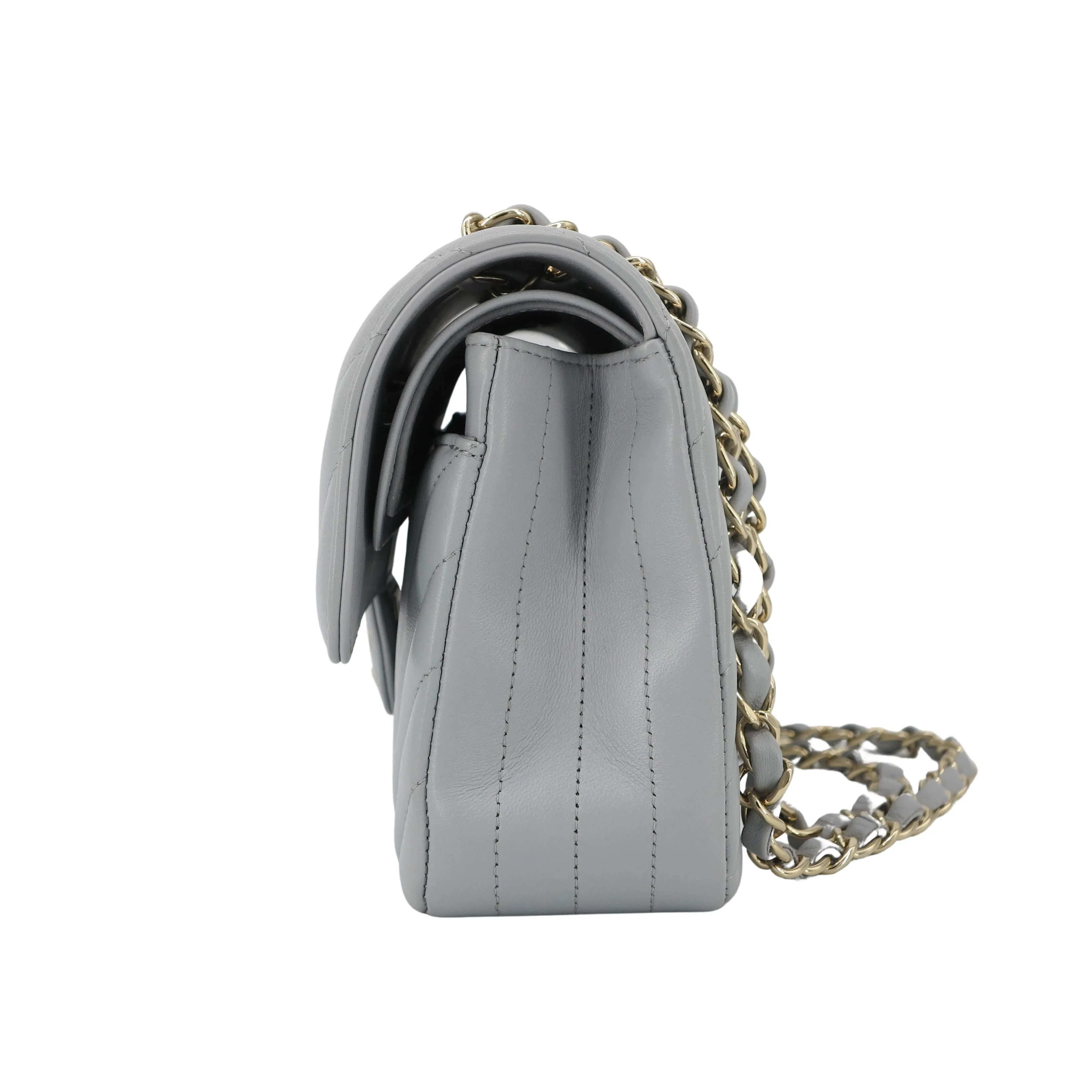 Small Chevron Classic Double Flap Bag in 20S Grey Lambskin