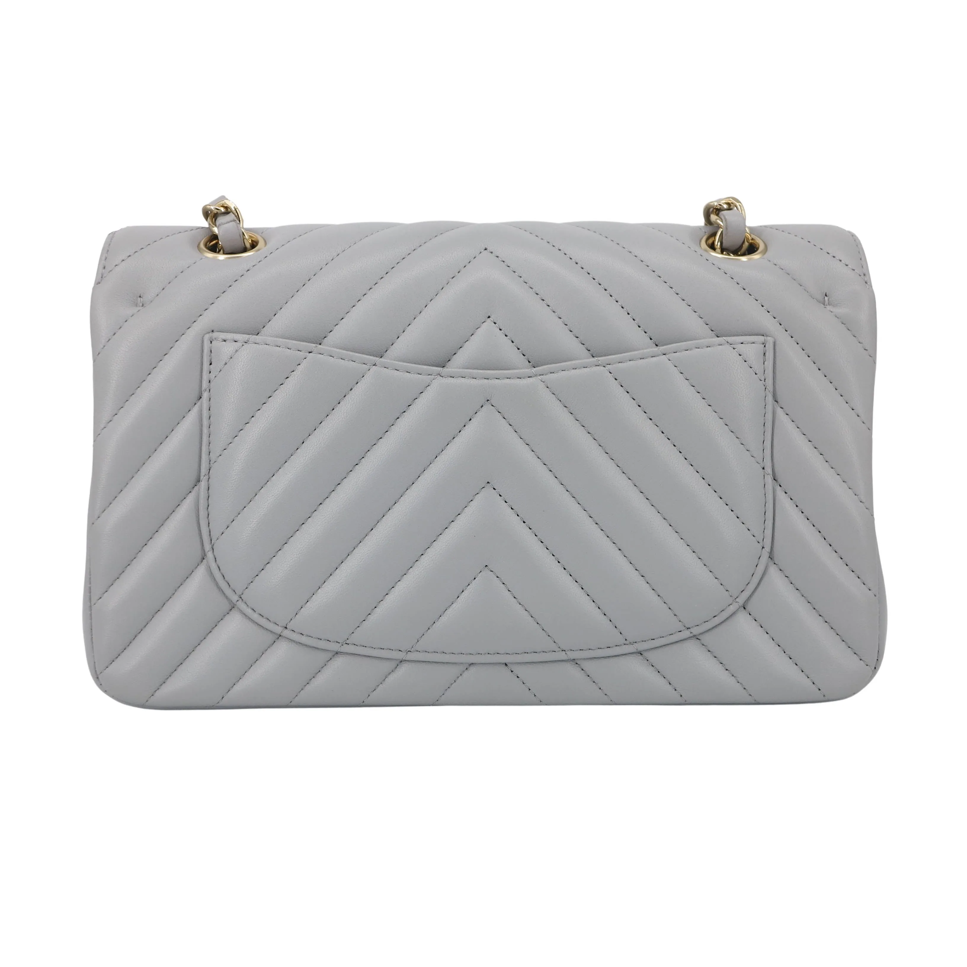 Small Chevron Classic Double Flap Bag in 20S Grey Lambskin