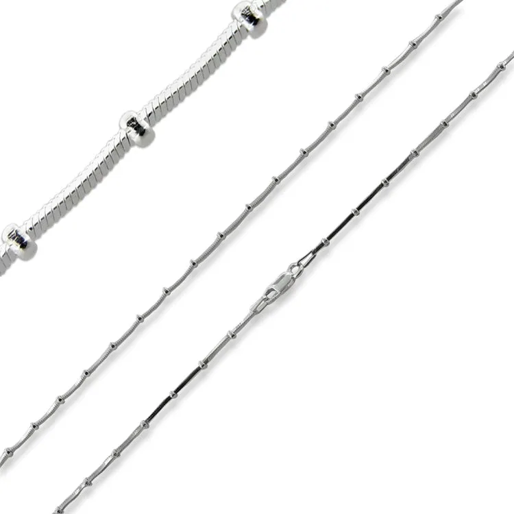 Sterling Silver 16" Square Snake Beaded Chain Necklace - 1MM