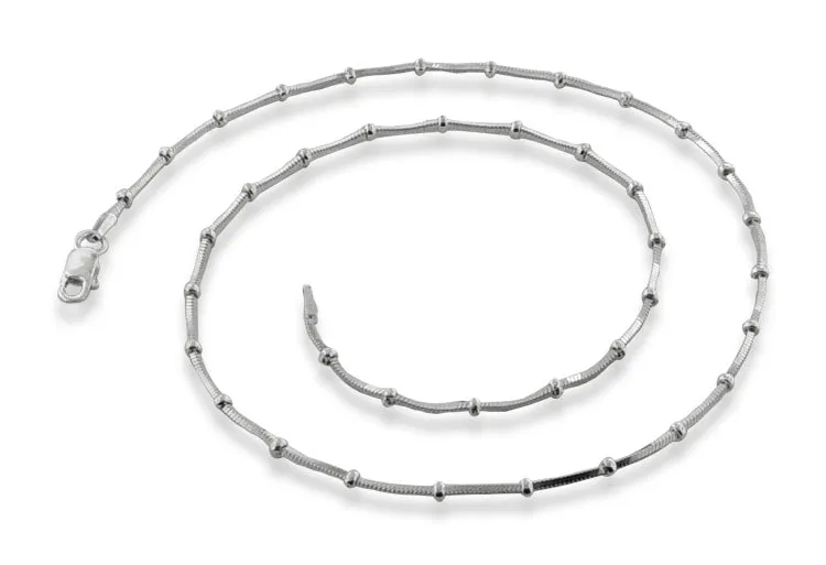 Sterling Silver 16" Square Snake Beaded Chain Necklace - 1MM