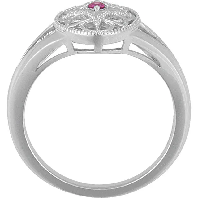 Sterling Silver 2mm Round Genuine Gemstone Filigree Ring