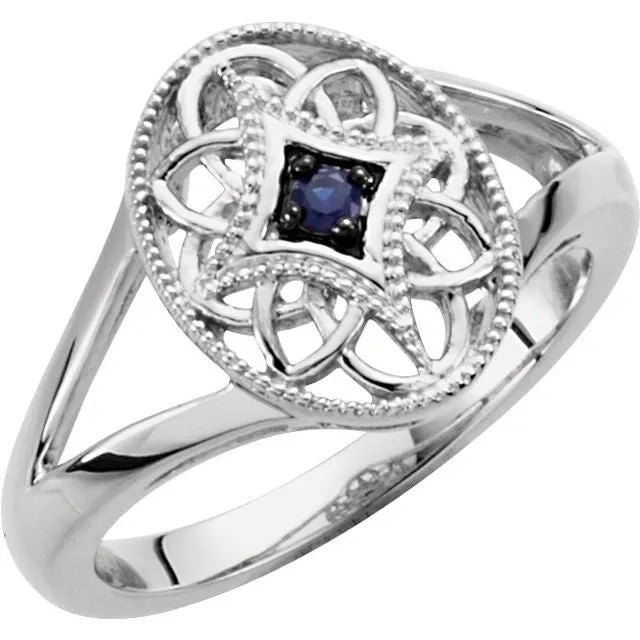 Sterling Silver 2mm Round Genuine Gemstone Filigree Ring