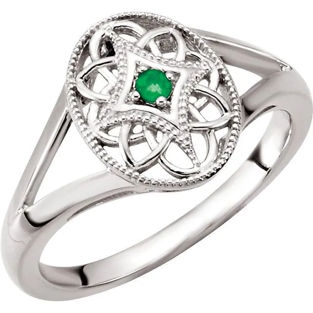 Sterling Silver 2mm Round Genuine Gemstone Filigree Ring