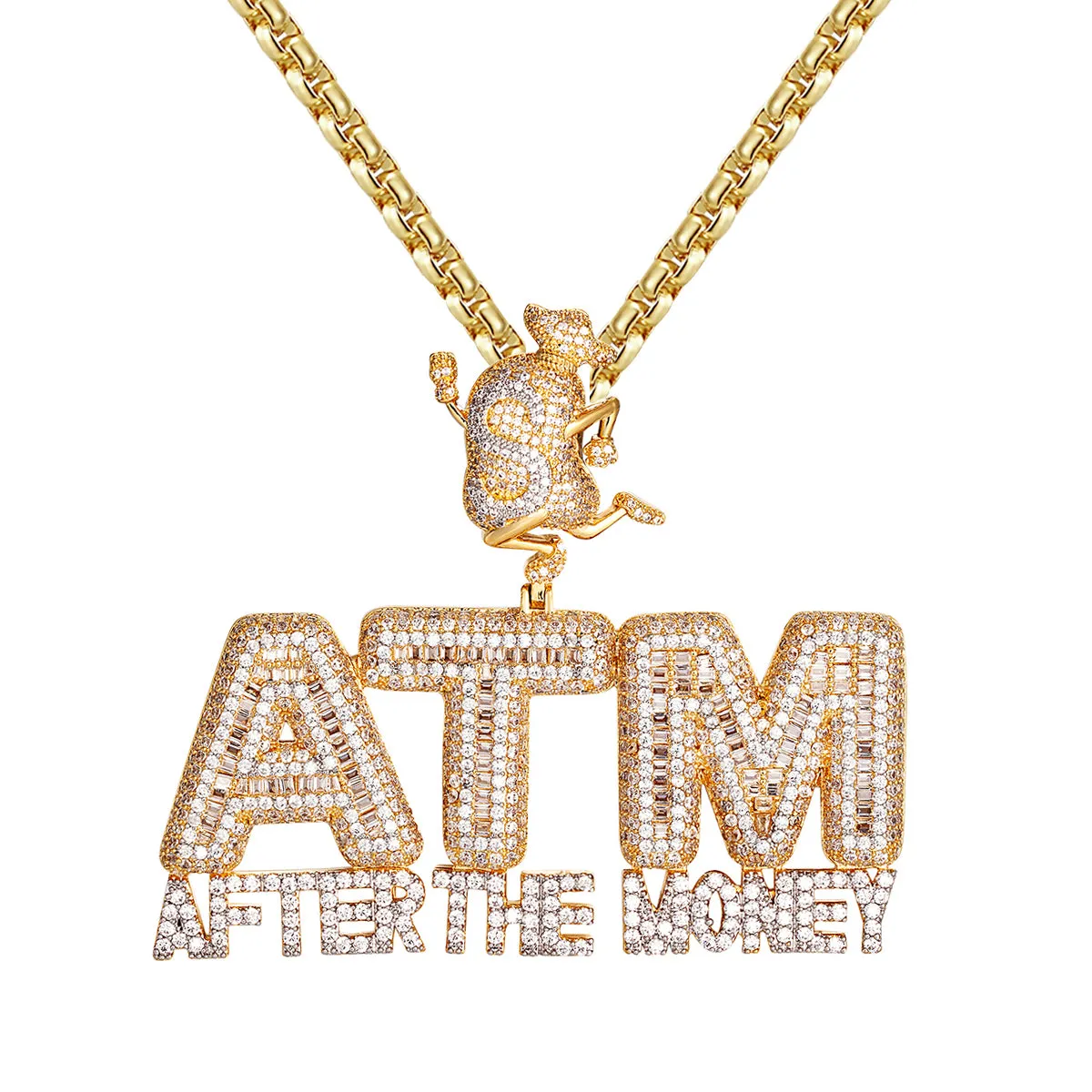 Sterling Silver ATM Money Dollar Bag Icy Custom Hip Hop Pendant