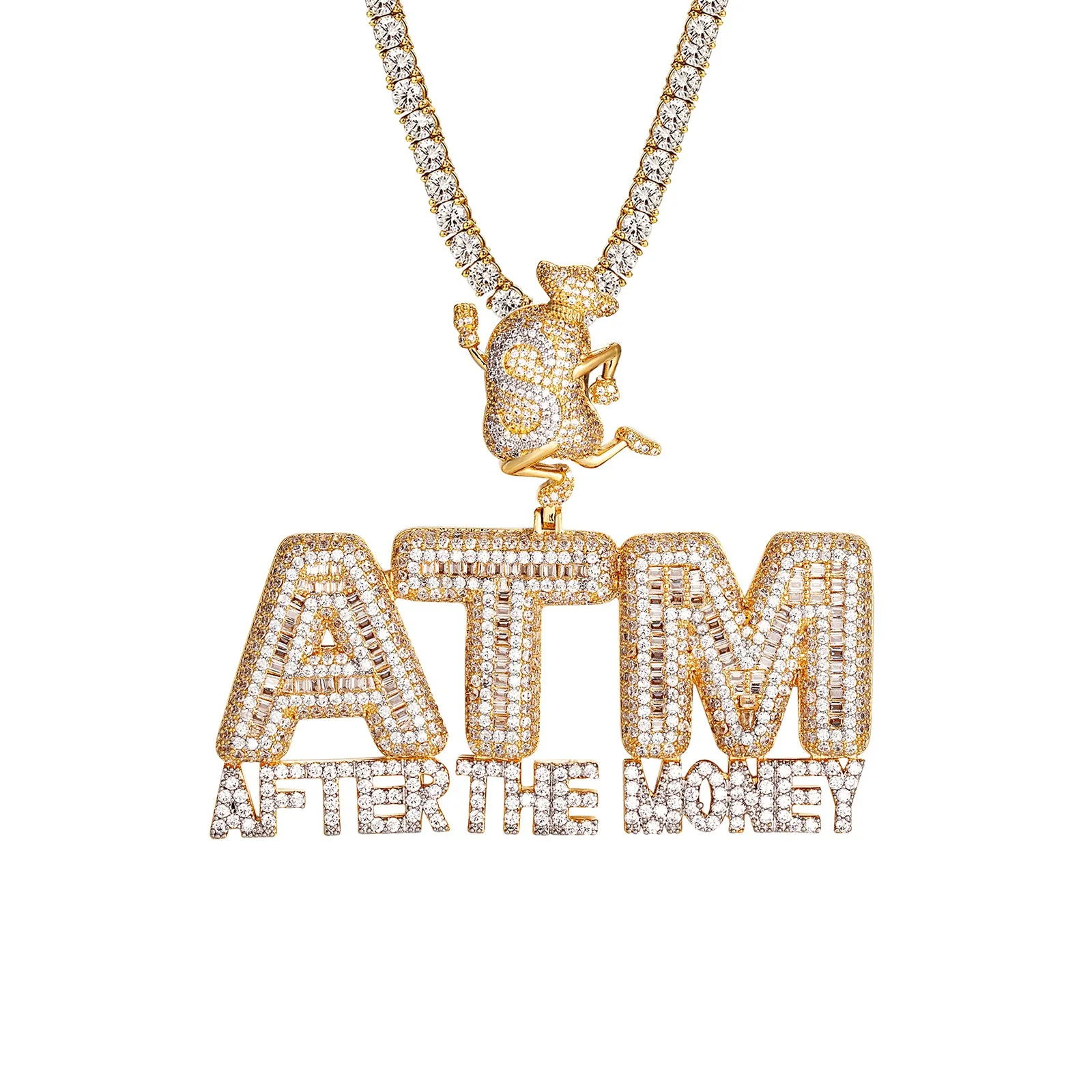 Sterling Silver ATM Money Dollar Bag Icy Custom Hip Hop Pendant