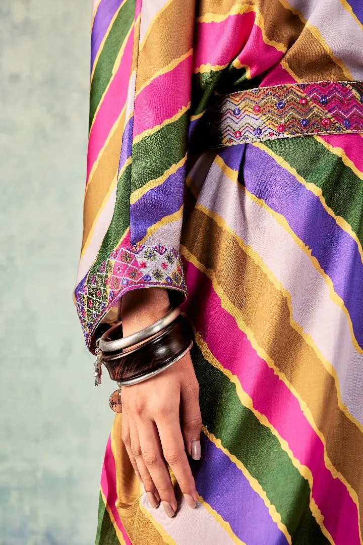 Stripes Printed Dress Paired With Belt