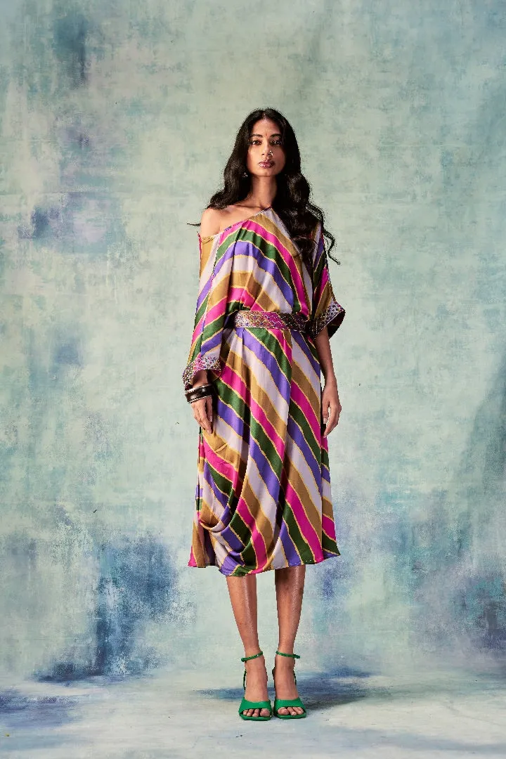 Stripes Printed Dress Paired With Belt