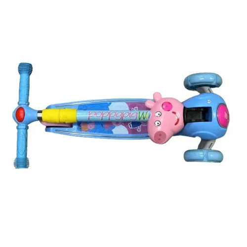 Super Cool Upgraded Peppa Pig Style Kids Foldable 3-Wheel Tilt and Turn Kick Scooter with Adjustable Handle | Music | LED Lights | Ages 3-8