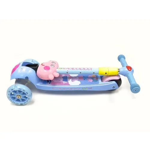 Super Cool Upgraded Peppa Pig Style Kids Foldable 3-Wheel Tilt and Turn Kick Scooter with Adjustable Handle | Music | LED Lights | Ages 3-8