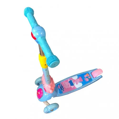 Super Cool Upgraded Peppa Pig Style Kids Foldable 3-Wheel Tilt and Turn Kick Scooter with Adjustable Handle | Music | LED Lights | Ages 3-8