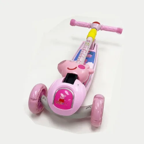 Super Cool Upgraded Peppa Pig Style Kids Foldable 3-Wheel Tilt and Turn Kick Scooter with Adjustable Handle | Music | LED Lights | Ages 3-8
