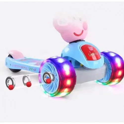 Super Cool Upgraded Peppa Pig Style Kids Foldable 3-Wheel Tilt and Turn Kick Scooter with Adjustable Handle | Music | LED Lights | Ages 3-8