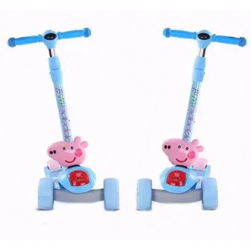 Super Cool Upgraded Peppa Pig Style Kids Foldable 3-Wheel Tilt and Turn Kick Scooter with Adjustable Handle | Music | LED Lights | Ages 3-8