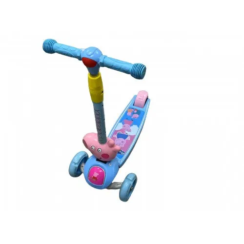 Super Cool Upgraded Peppa Pig Style Kids Foldable 3-Wheel Tilt and Turn Kick Scooter with Adjustable Handle | Music | LED Lights | Ages 3-8