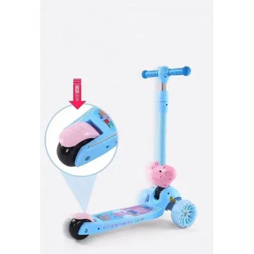 Super Cool Upgraded Peppa Pig Style Kids Foldable 3-Wheel Tilt and Turn Kick Scooter with Adjustable Handle | Music | LED Lights | Ages 3-8