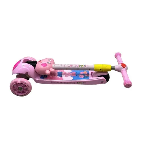 Super Cool Upgraded Peppa Pig Style Kids Foldable 3-Wheel Tilt and Turn Kick Scooter with Adjustable Handle | Music | LED Lights | Ages 3-8