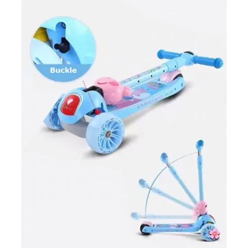 Super Cool Upgraded Peppa Pig Style Kids Foldable 3-Wheel Tilt and Turn Kick Scooter with Adjustable Handle | Music | LED Lights | Ages 3-8