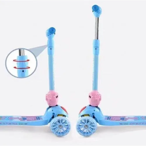 Super Cool Upgraded Peppa Pig Style Kids Foldable 3-Wheel Tilt and Turn Kick Scooter with Adjustable Handle | Music | LED Lights | Ages 3-8
