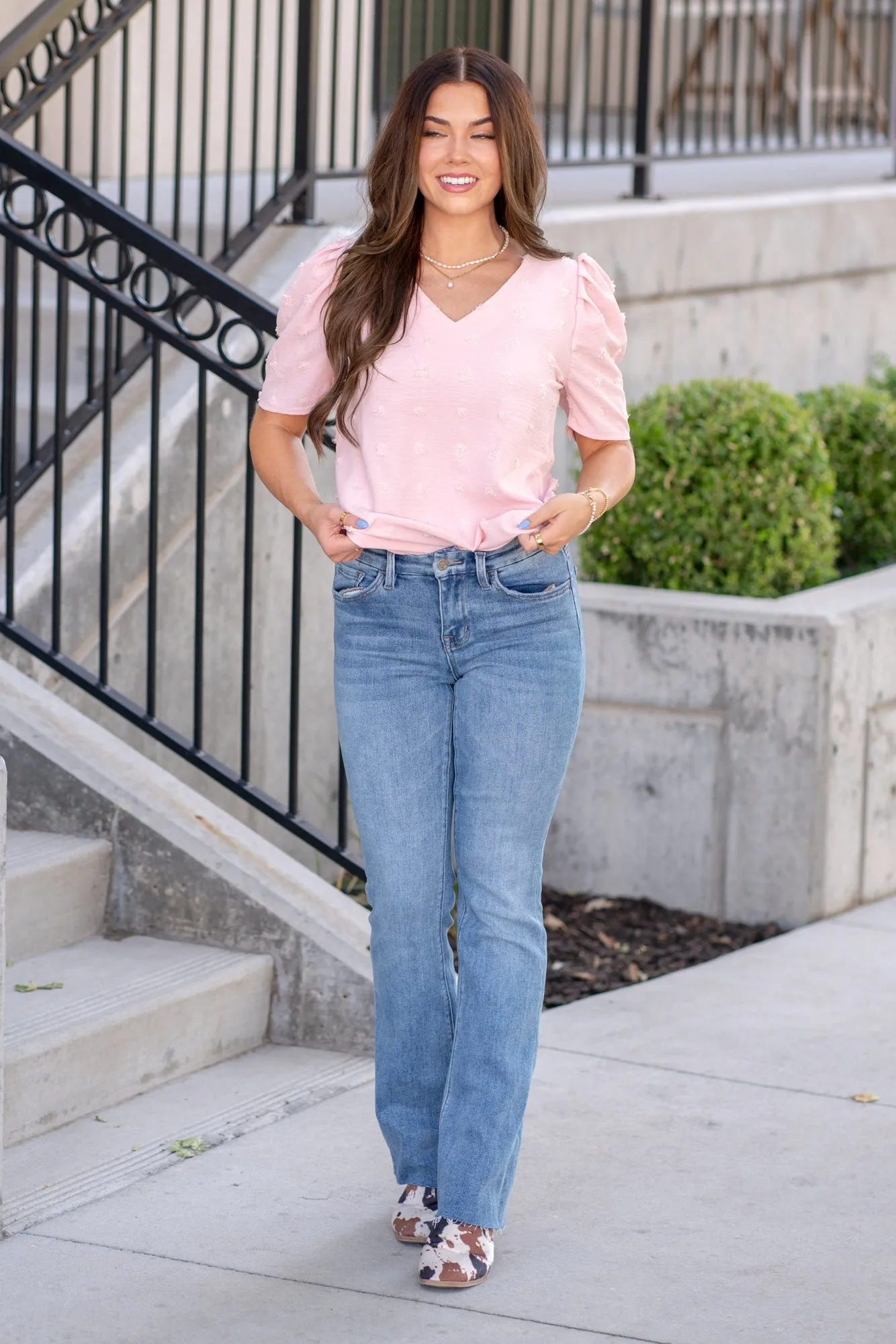 Swiss Dot Short Puff Sleeve Top