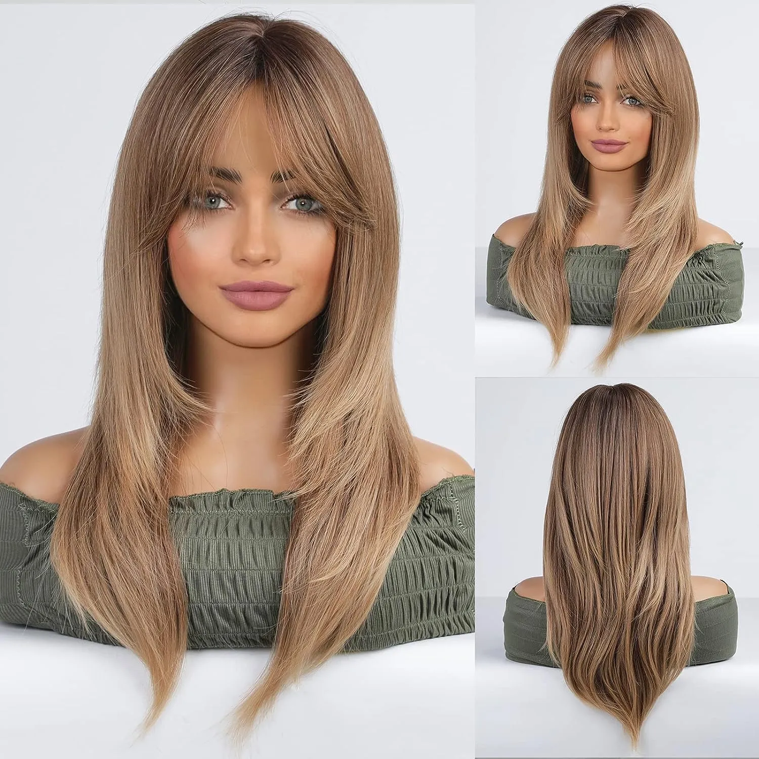 Synthetic Ombre Layered Wig With Bangs