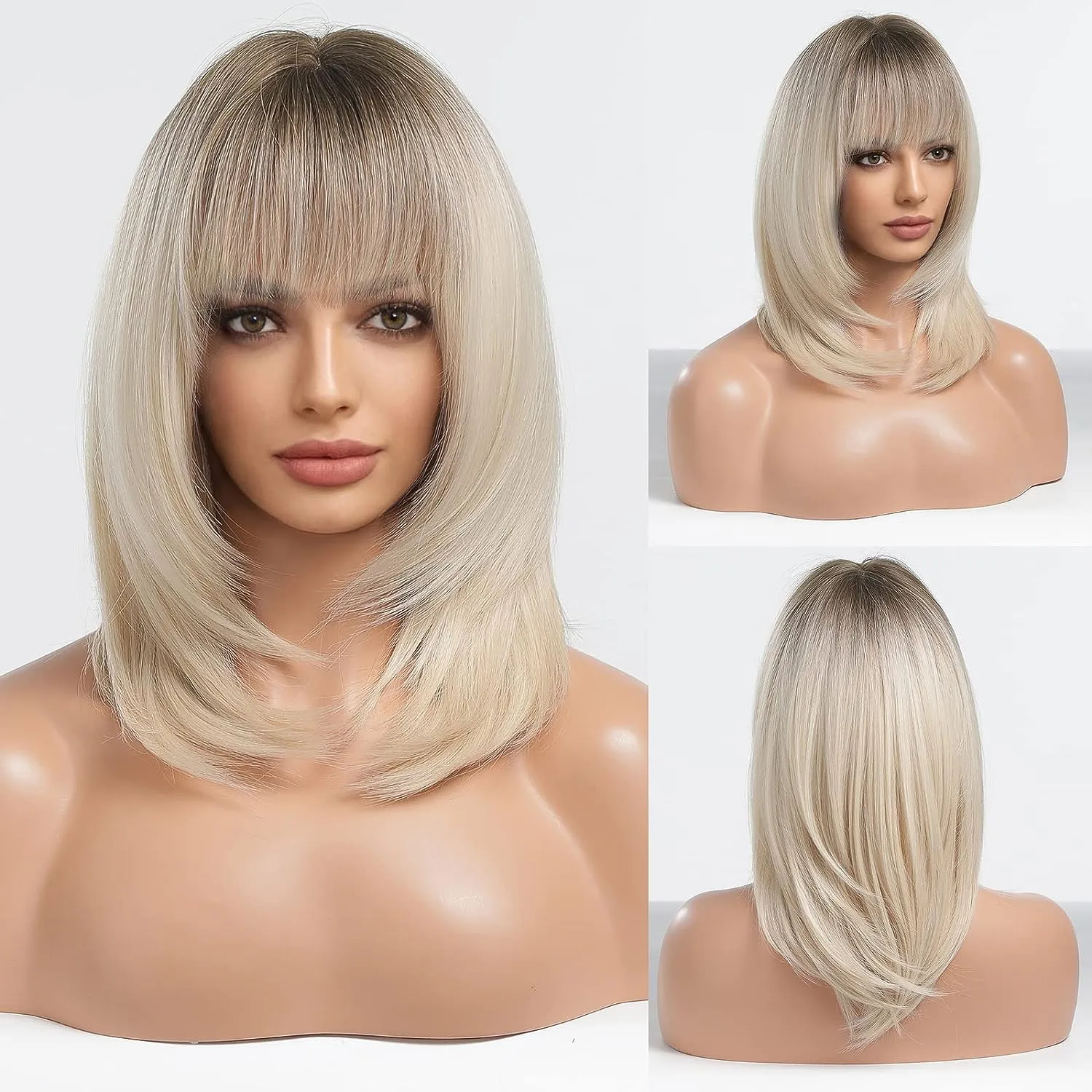 Synthetic Ombre Layered Wig With Bangs