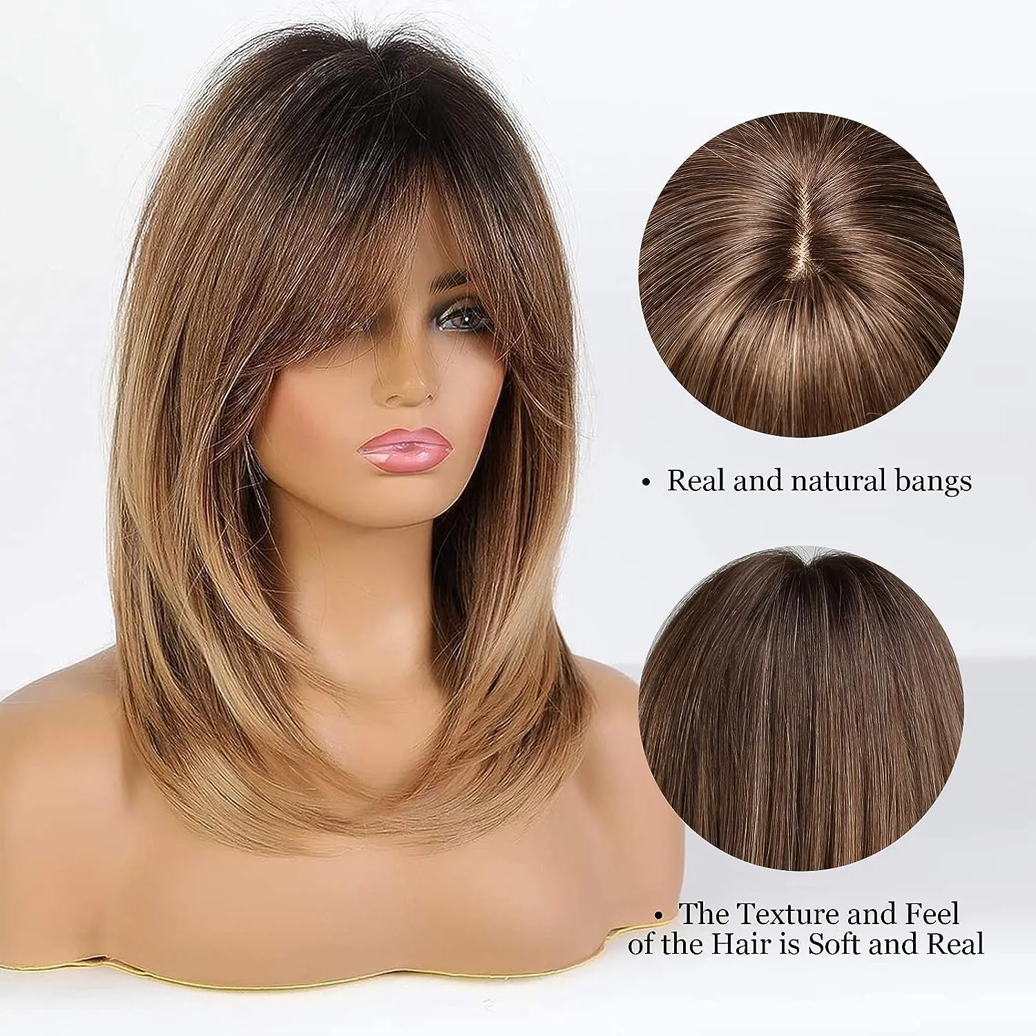 Synthetic Ombre Layered Wig With Bangs