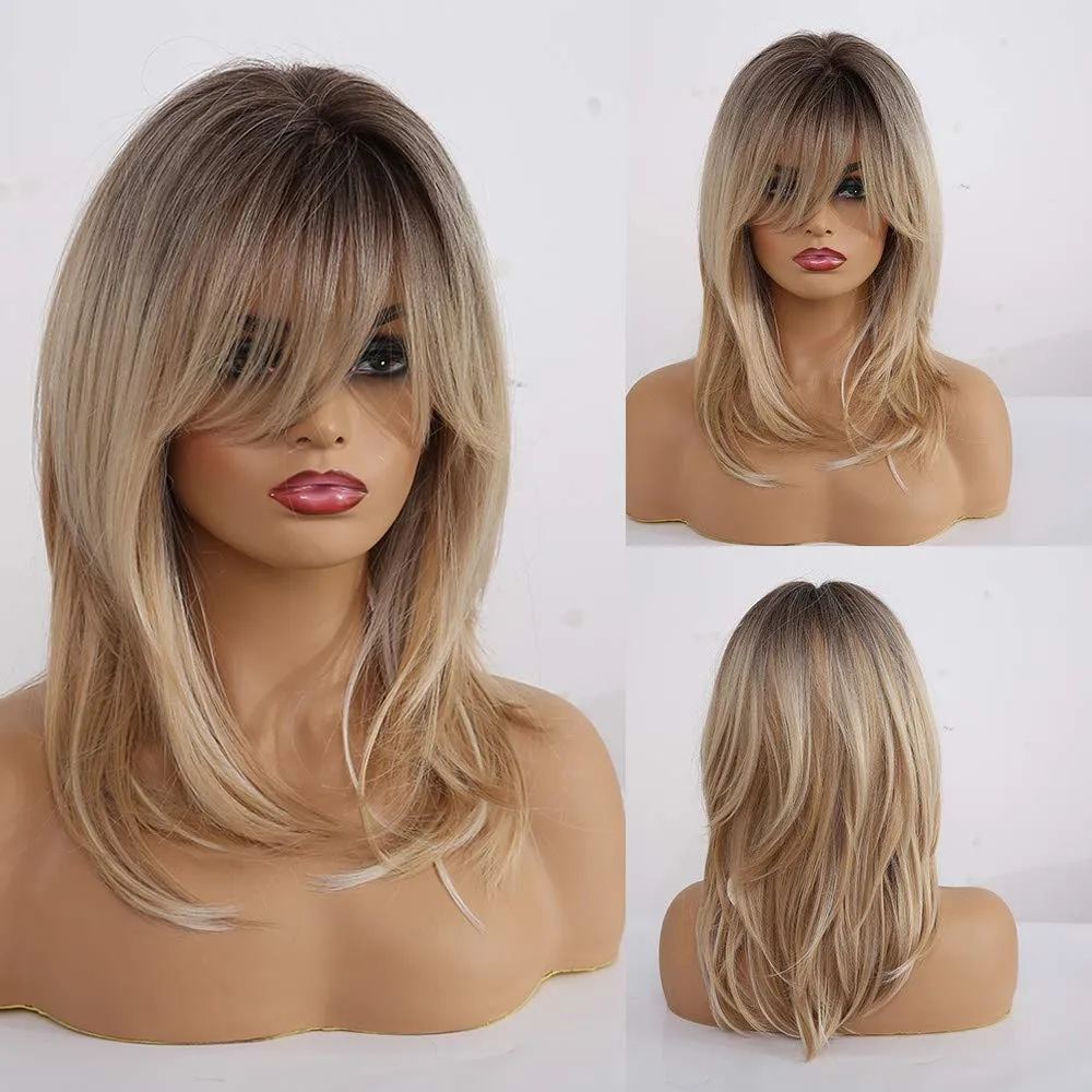 Synthetic Ombre Layered Wig With Bangs