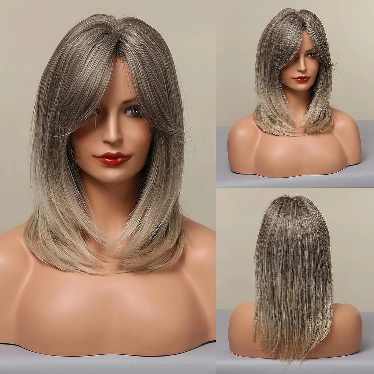 Synthetic Ombre Layered Wig With Bangs