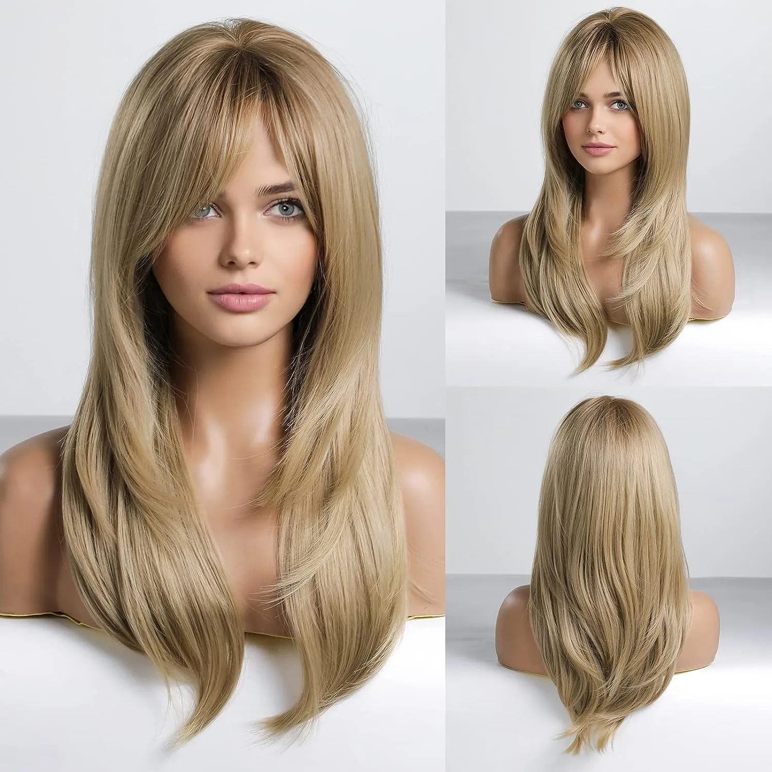 Synthetic Ombre Layered Wig With Bangs