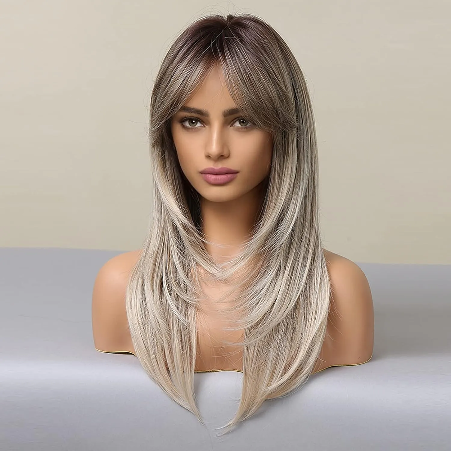 Synthetic Ombre Layered Wig With Bangs