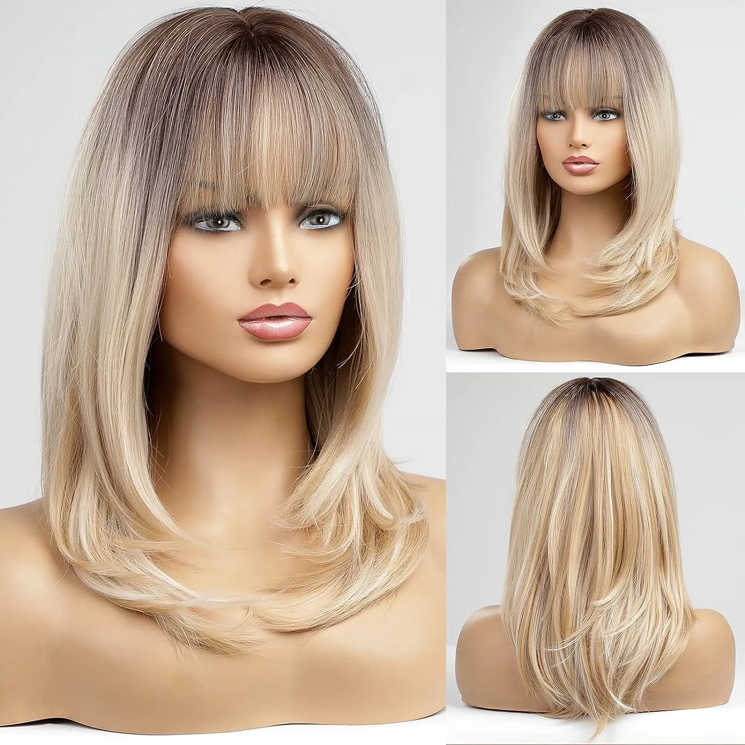 Synthetic Ombre Layered Wig With Bangs