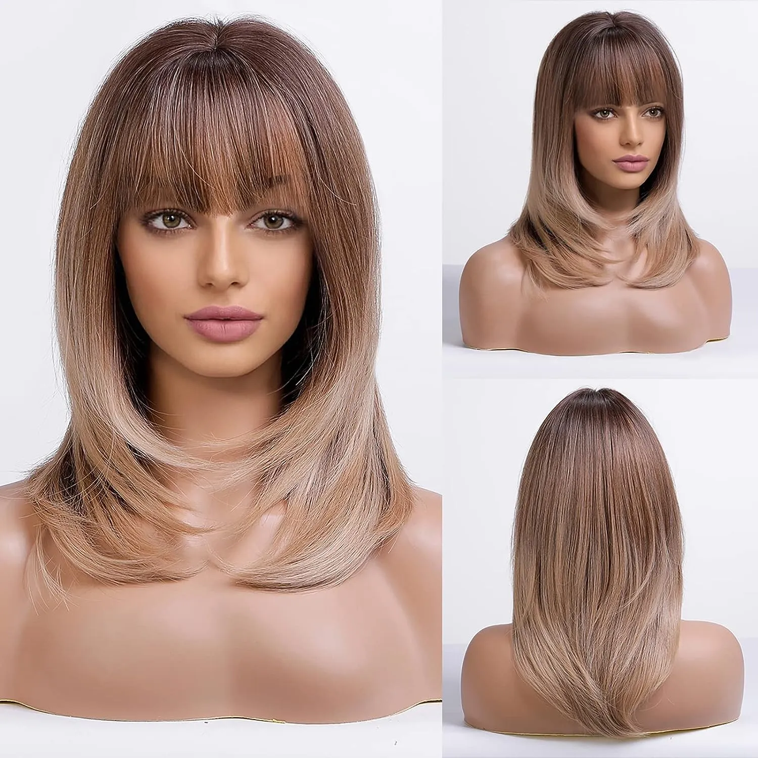 Synthetic Ombre Layered Wig With Bangs