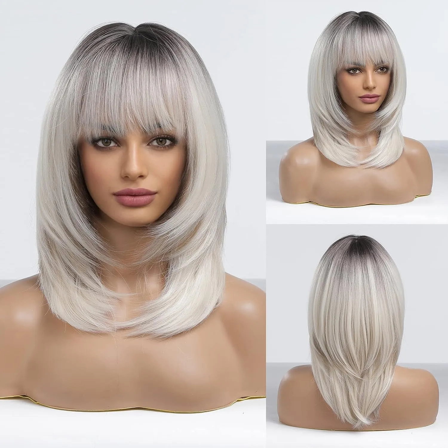 Synthetic Ombre Layered Wig With Bangs