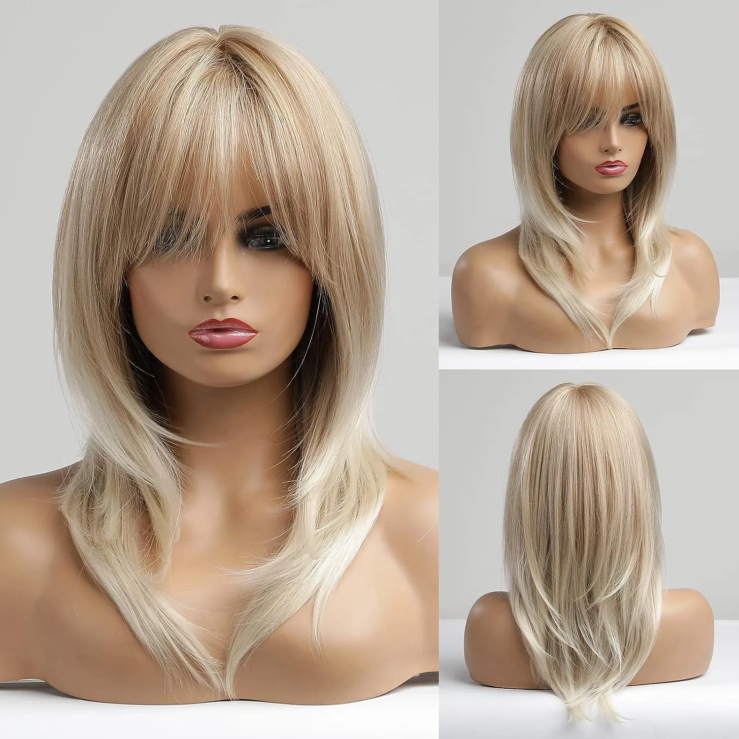 Synthetic Ombre Layered Wig With Bangs