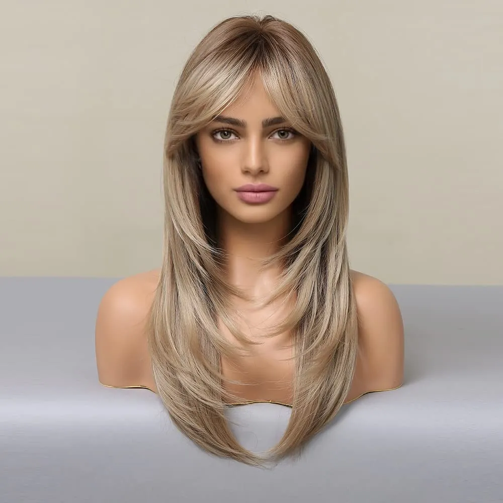 Synthetic Ombre Layered Wig With Bangs