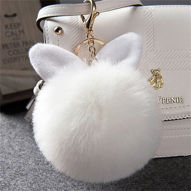 Synthetic Rabbit fur Pom Pom Keychain Charm