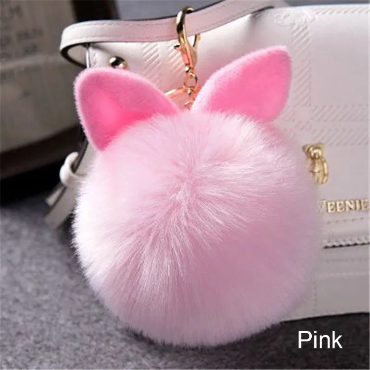 Synthetic Rabbit fur Pom Pom Keychain Charm