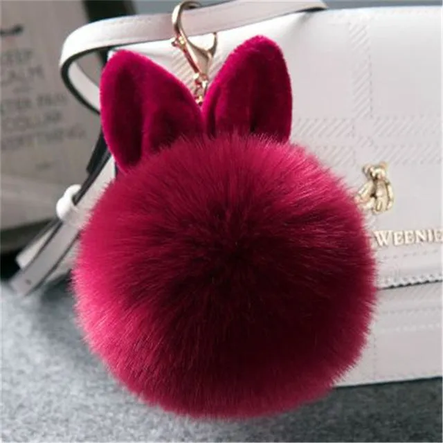 Synthetic Rabbit fur Pom Pom Keychain Charm