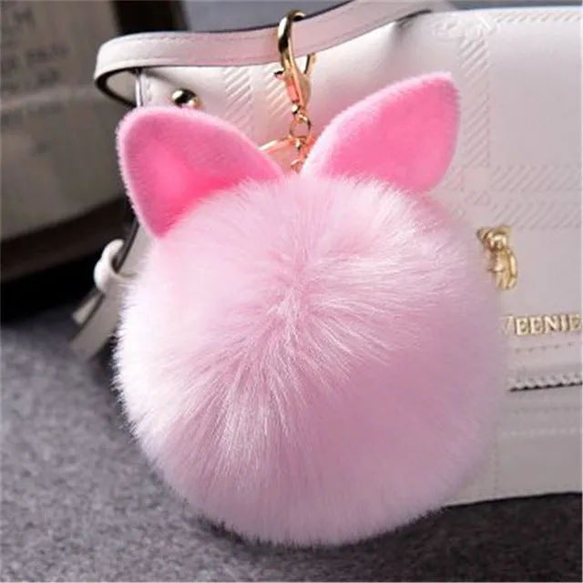 Synthetic Rabbit fur Pom Pom Keychain Charm