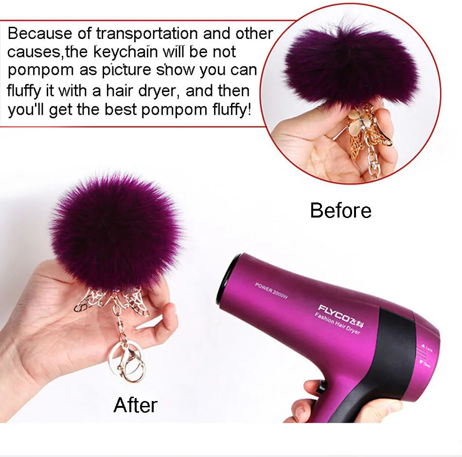 Synthetic Rabbit fur Pom Pom Keychain Charm