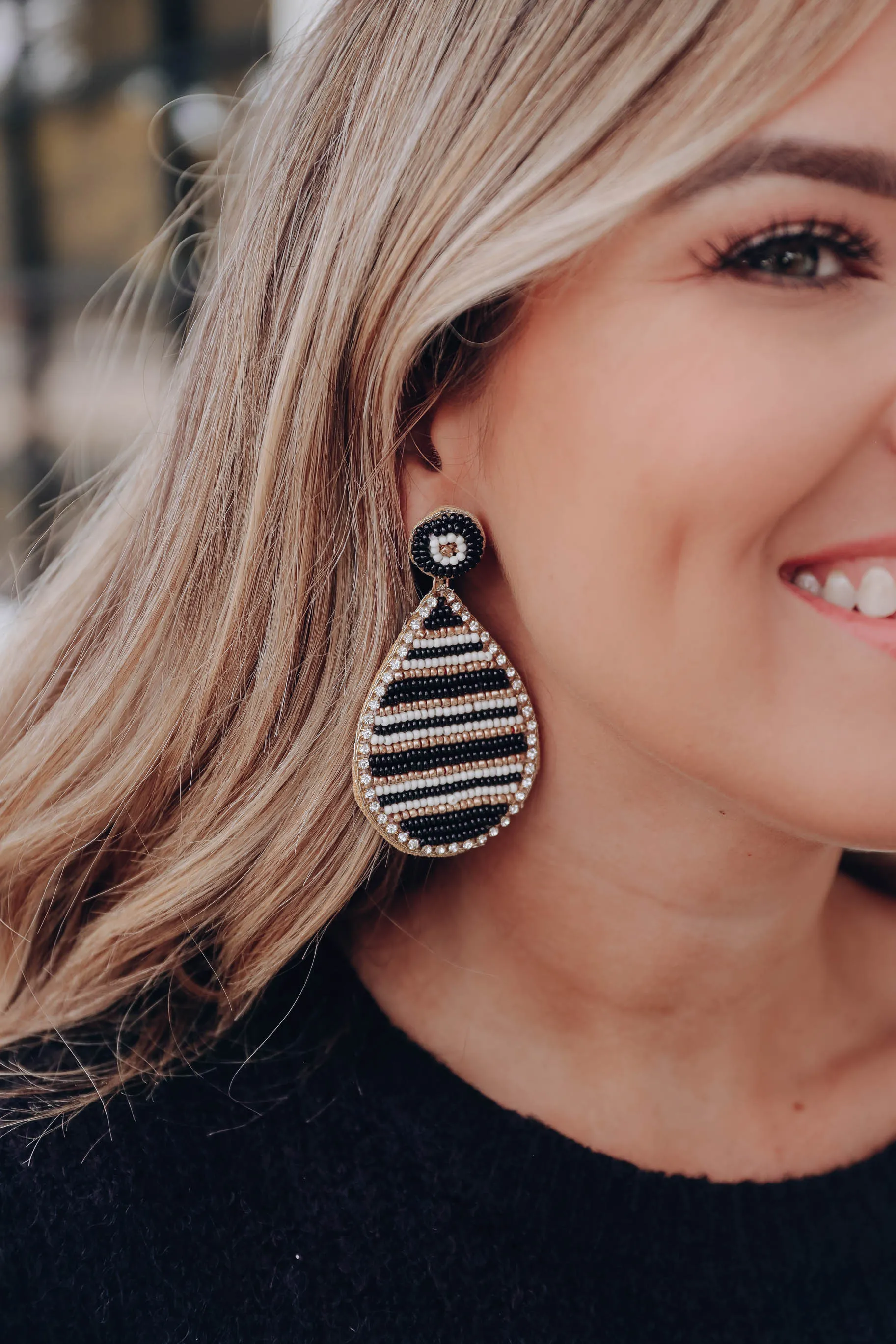 Tears of Gold Beaded Earrings - Gold/Black