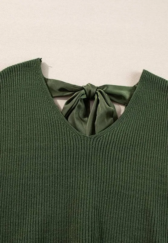 Tied Back V-Neck Long Sleeve Sweater
